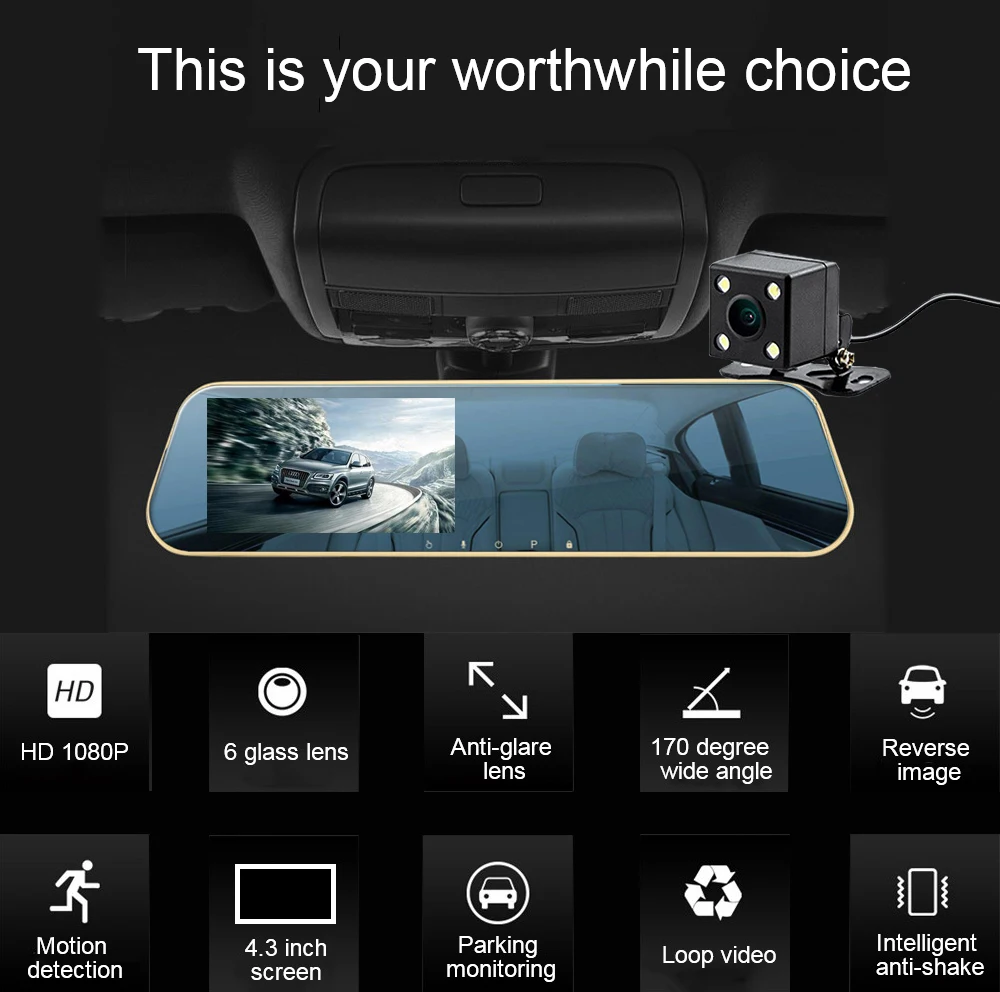 Новый Автомобильный видеорегистратор 1080P FHD DVR камера видео WDR 4 3 дюймов
