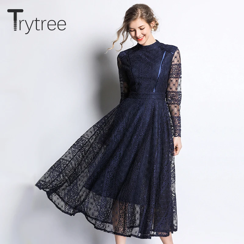 Платье рубашка Trytree женское с кружевным рукавом Элегантное повседневное