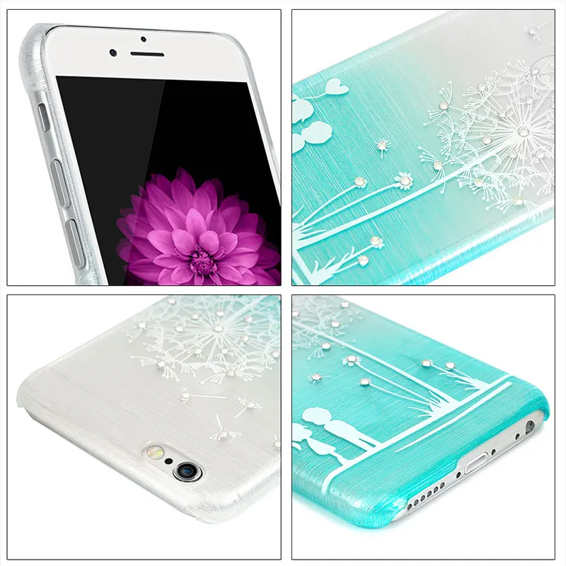 YOKIRIN [Luxury] Handmade Bling Crystal Diamonds Dandelion Design Brushed Metal Hard Plastic Cover Case for iPhone 6 / Plus |