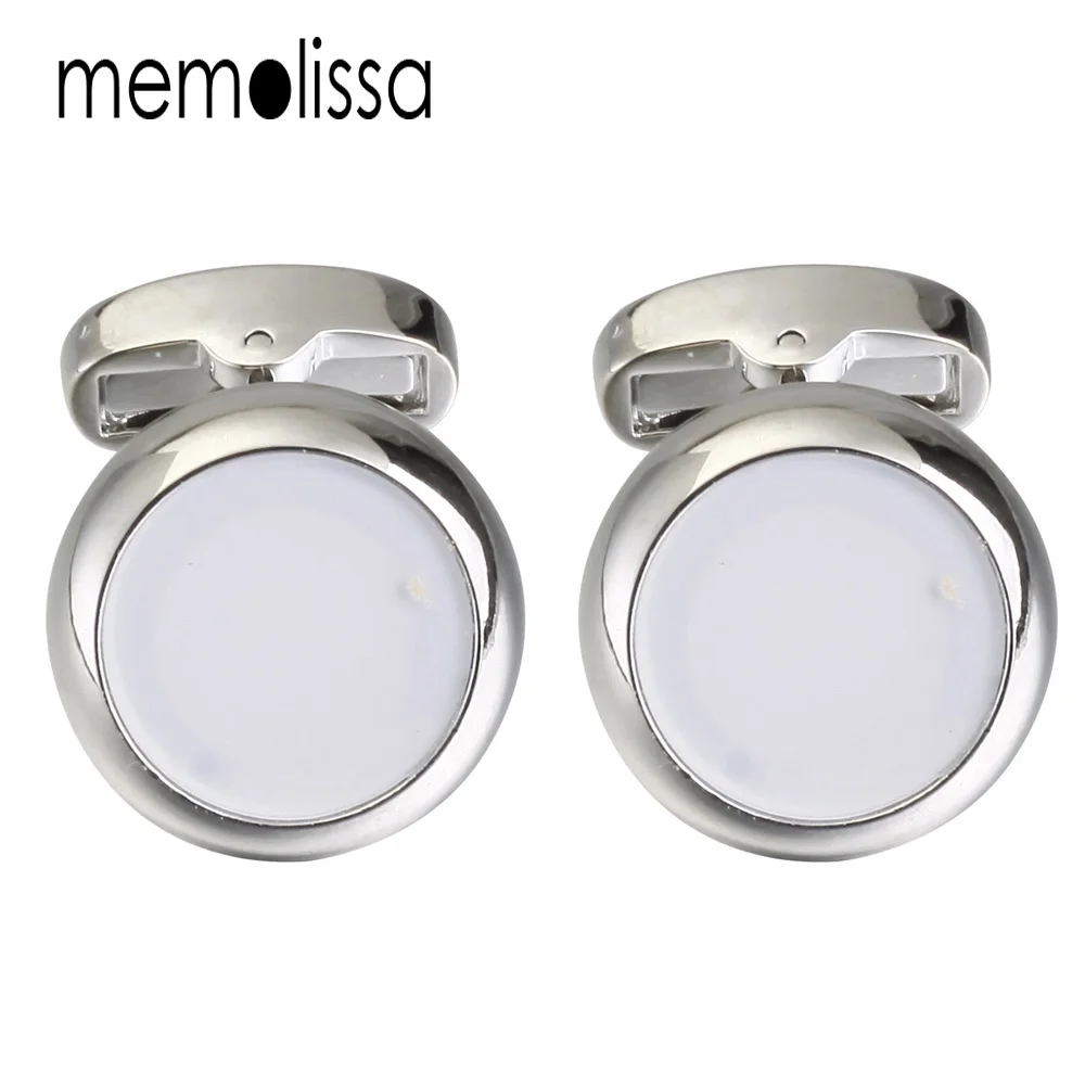 

Memolissa 2018 White Stone Round Cufflinks for mens Fashion White Opal Shirt cuff links Business Gift Gemelos Wholesale cuffs