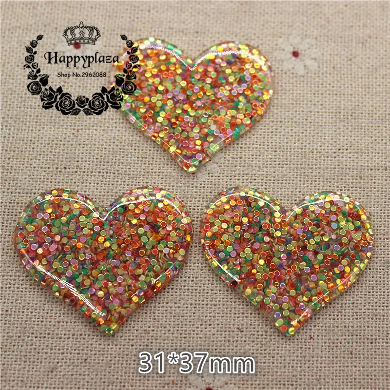 

10pcs Kawaii Resin Glitter Colored Filled Heart Flatback Cabochon Art Supply Decoration Charm Craft DIY Accessories,31*37mm