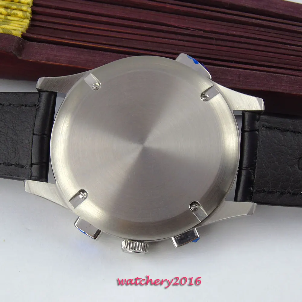 44 мм parnis белый циферблат Moon Phase Розовая позолота стрелки Дата День нержавеющая