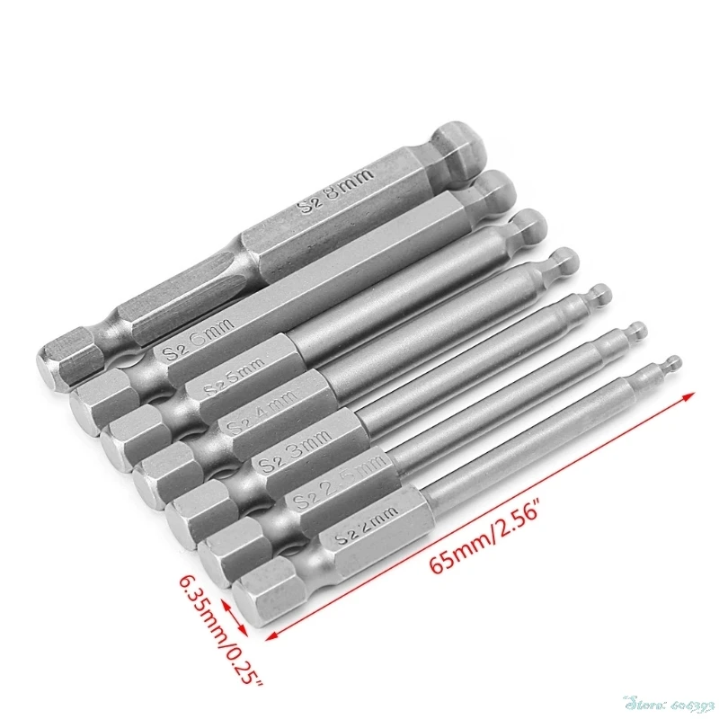 

7Pcs/Set 65mm Magnetic Ball End Hexagon Head Hex Screwdriver Bits Drill Tools 2.5''