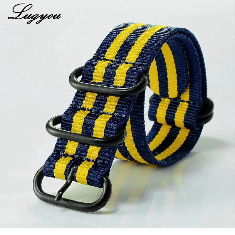 Blue Yellow Запчасти для часов LUGYOU нейлоновый ремешок Nato 22 мм камуфляжная черная пряжка с покрытием длина 275 мм подходит для всех видов часов - Цвет ремешка: Blue Yellow