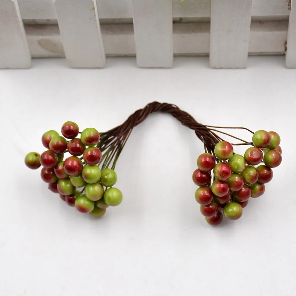Red and green 25 шт., 50 головок, искусственные цветы, мини-ягоды, букет для украшения свадьбы, сделай сам, скрапбукинг, декоративный венок, искусственные цветы - Цвет: Red and green