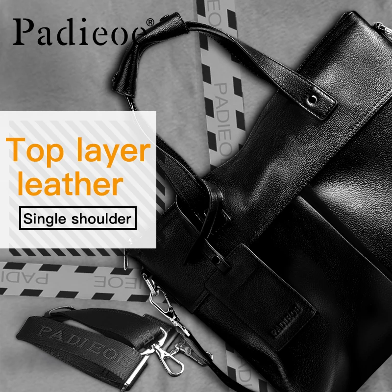 Padieoe Designer Briefcase Male Genuine Leather Mens Fashion Men Shoulder Laptop Bags Portfolio Bag Business | Багаж и сумки