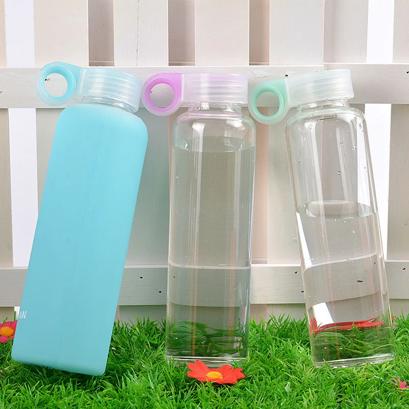 Цветная симпатичная стеклянная бутылка для воды с ручкой герметичный чайник