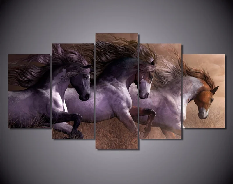 5 шт. Картина на холсте с изображением животных Настенная картина лошадь печать