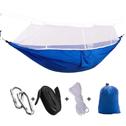 blue white VILEAD 260*140 см походный гамак с москитом портативный стабильный высокопрочный каванский подвесной спальный походный кемпинг кроватка - Цвет: blue white