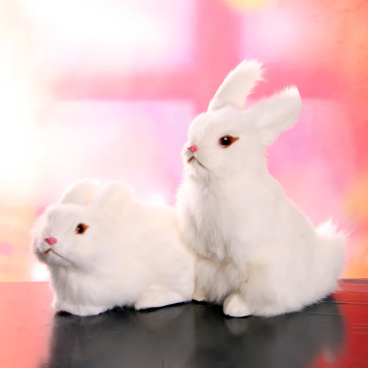 

simulation white rabbit toy furry fur rabbit hard model home decoration gift h1207