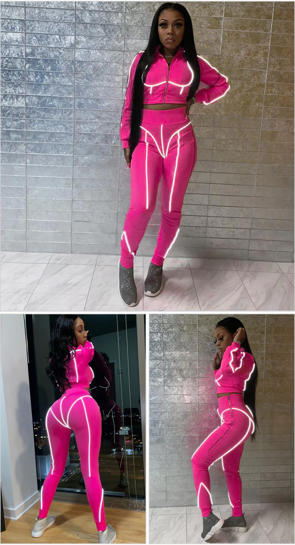 Комплект со светящимися штанами Gymwear для женщин, качественная модная новинка, светящаяся куртка с длинными рукавами, комплект из 2 предметов