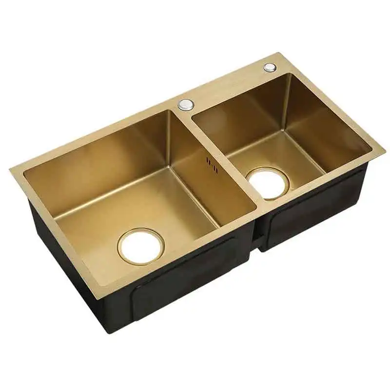 87x43cm Kitchen Sink SUS304 Stainless Steel Strainer Brushed Gold Double Bowl Nano-coating Sinks Vegetable Washing | Обустройство