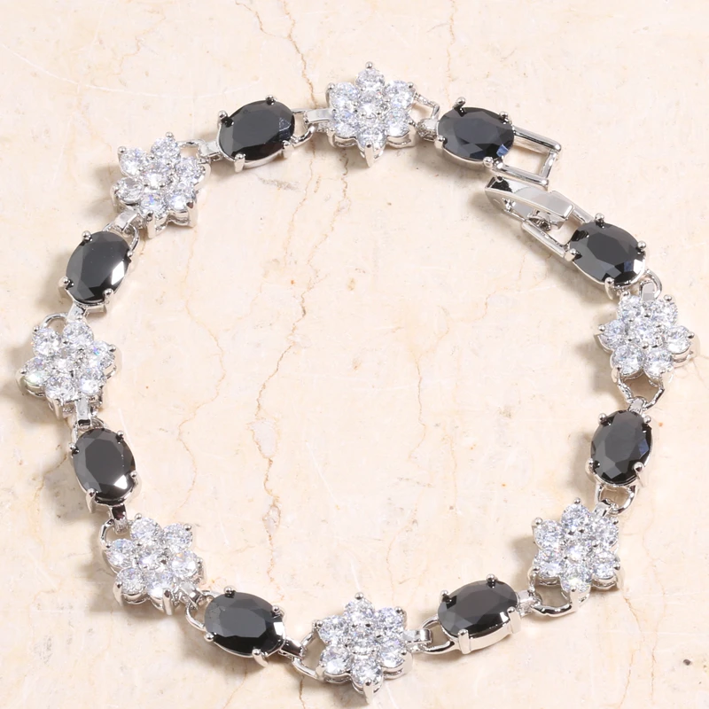 Черный оникс белый циркон посеребренный браслет с цепочкой Argent 6 7 дюймов