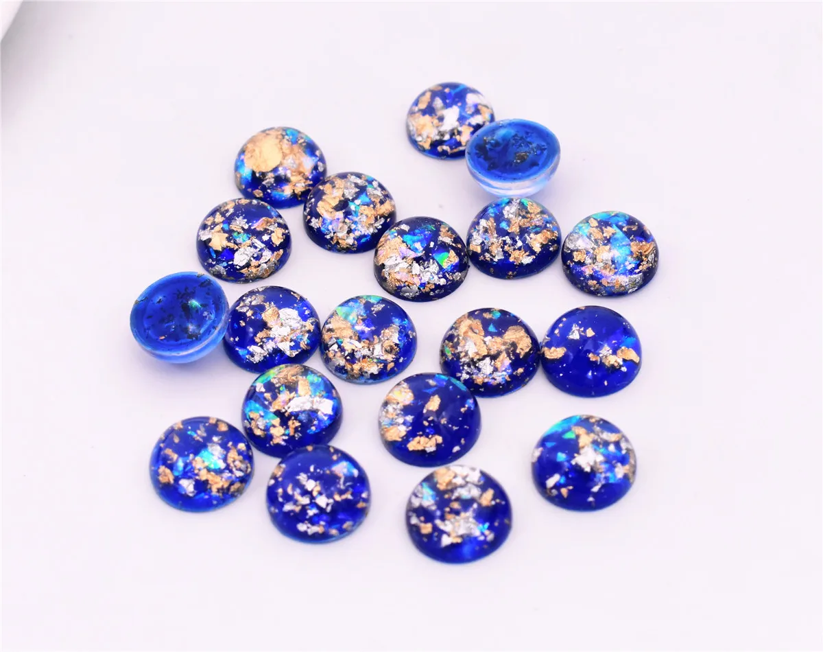 

30pcs/lot 10mm New Fashion Blue Color Built-in metal Flat Back Resin Cabochons Cameo Jewelry Accessories Supplies