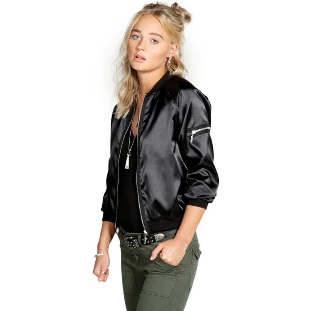 Куртка бомбер Женская Базовая Осень зима 2018 светильник Светло золотистая черная