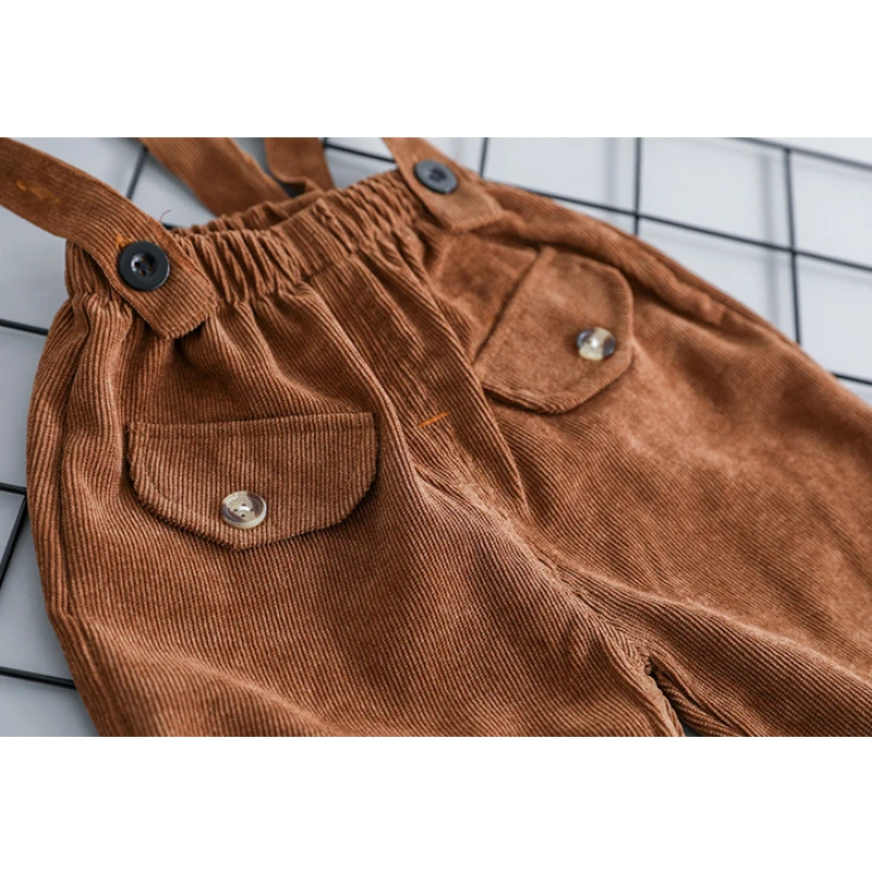 

Gentleman Formal Newborn Boy Clothes Outfits Party Costume Set 2Pc Long Sleeve Shirt+Corduroy Bib Pants Infant Boy Clothing Set