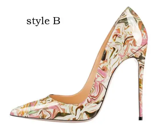 style B Carollabelly/стильные женские туфли-лодочки; элегантные туфли-лодочки с острым носком на тонком каблуке с ручной печатью; женская обувь размера плюс 4-14 - Цвет: style B