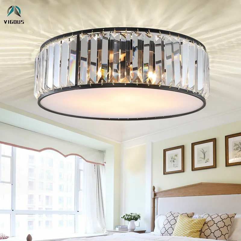 Американский Ретро Круглый Блеск Хрустальный потолочный светильник матовый