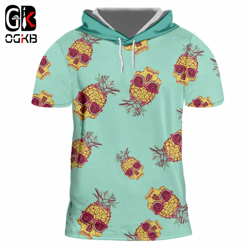 

OGKB Summer Tops Hiphop Short Sleeve Hoodie Tracksuits Men/Womens Funny Print Green Tongue 3d Tshirt With Hood Casual T-shirts