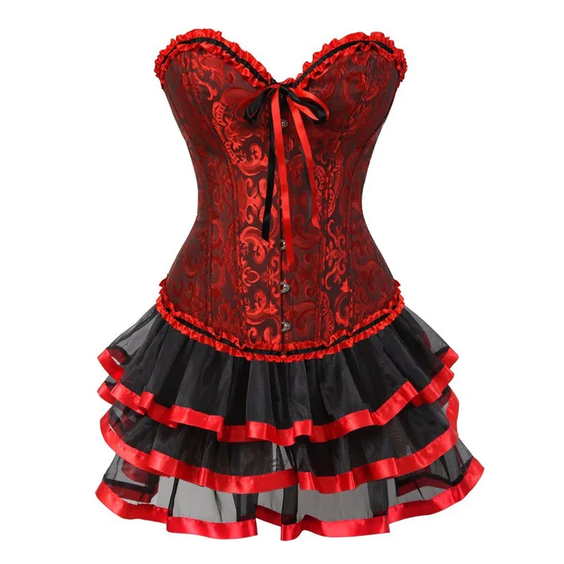 

caudatus victorian corset dress gothic vintage overbust corsets and bustiers tutu skirts set costume adjustable fashion sexy red