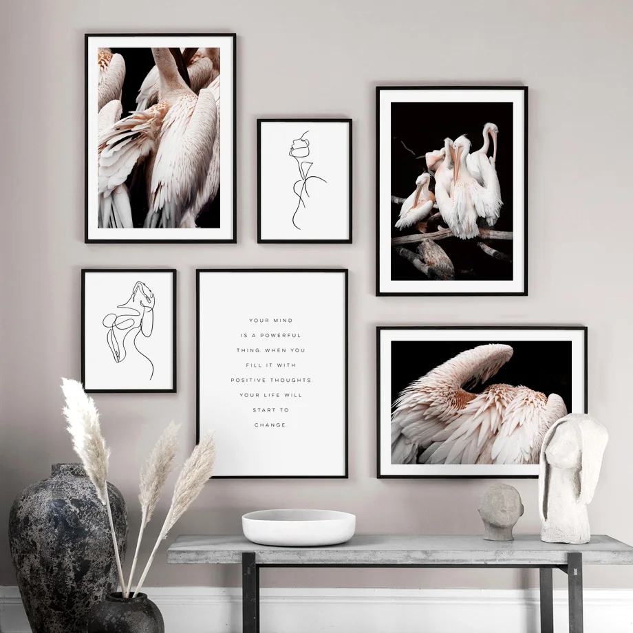 

Water Birds Feather Lines Quotes Wall Art Canvas Painting Nordic Posters And Prints Animals Wall Pictures For Living Room Decor