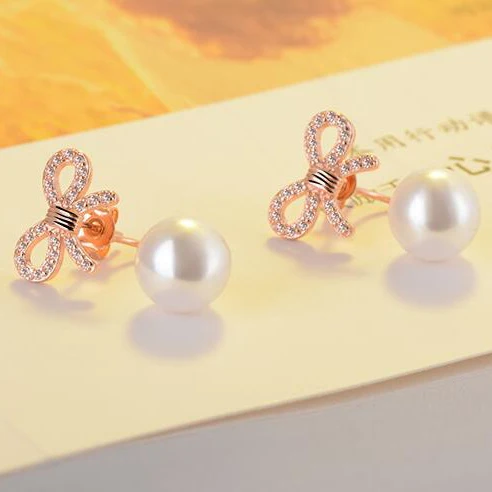 New Fashion Korean Jewelry Silver Butterfly Bow Knot Pearl Stud Earrings For Women | Украшения и аксессуары