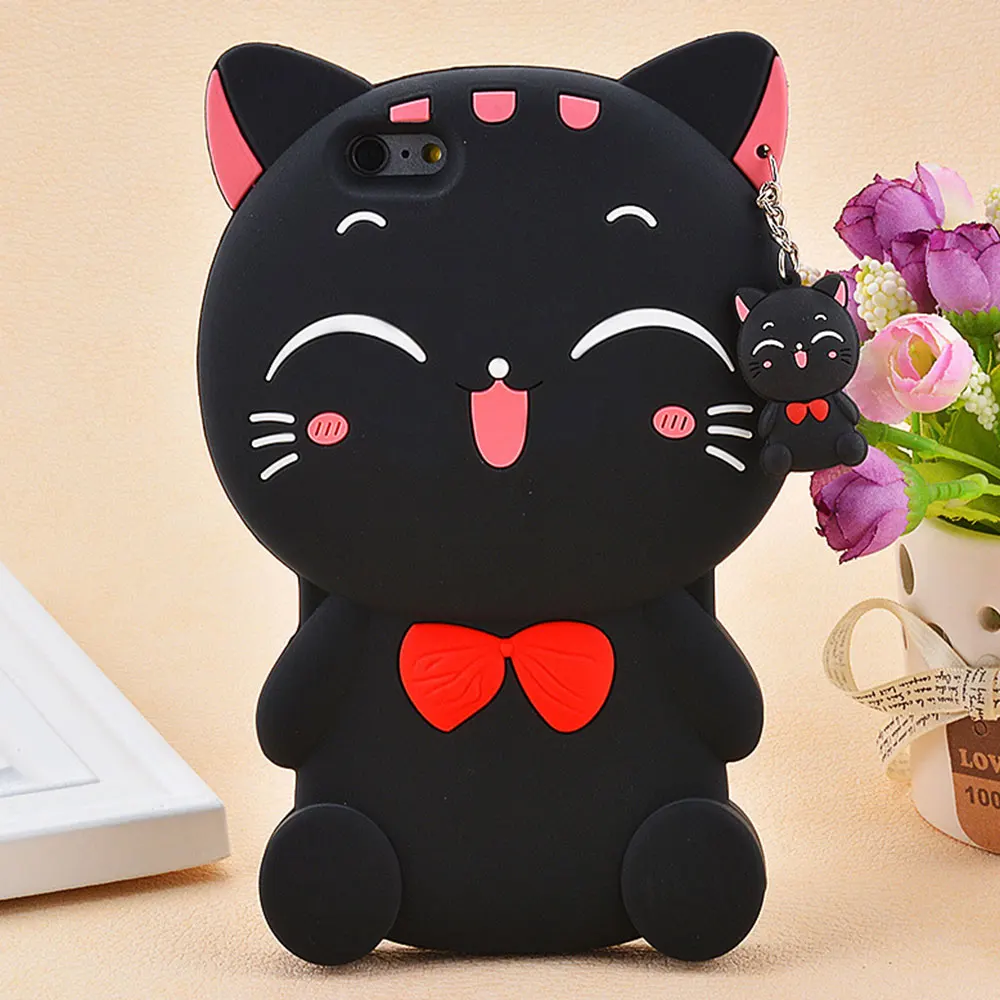 RAXFLY TPU Soft Case Lucky Cat Silicone For iPhone 7 8 Plus X XS XR Xs Max Cover 6 6s Cases With Lanyard |