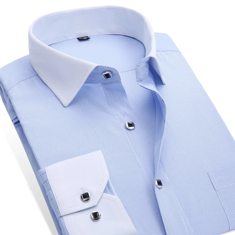 Men's Formal Business Shirts Long Sleeve Striped Dress Office/Work Wear Clothes Patchwork Casual | Мужская одежда