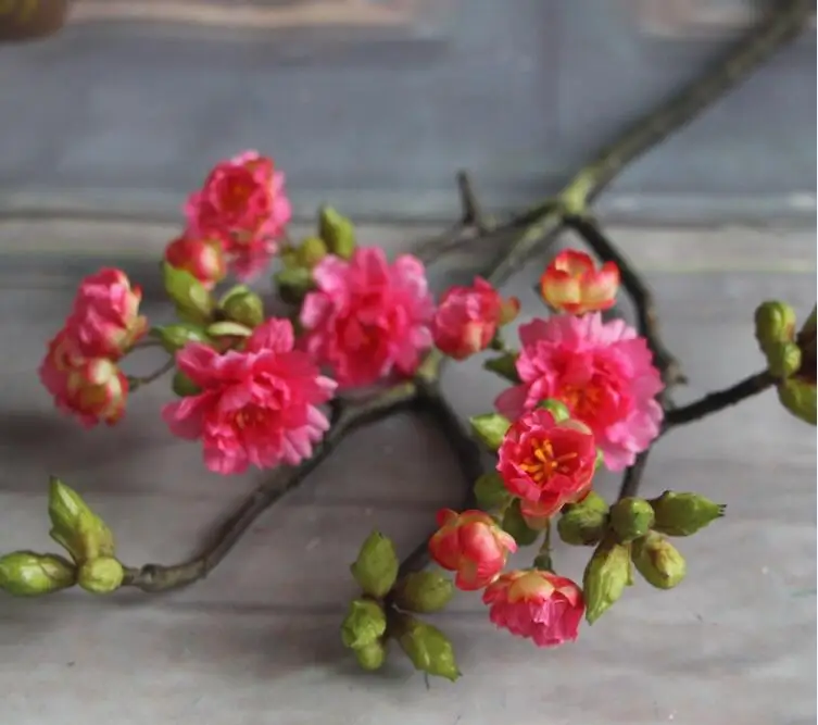 rose red Cherry Hi-Q и высокая имитация искусственные цветки вишни, шелковых цветов сакуры, свадебные декоративные вишни 6 шт./лот - Цвет: rose red Cherry