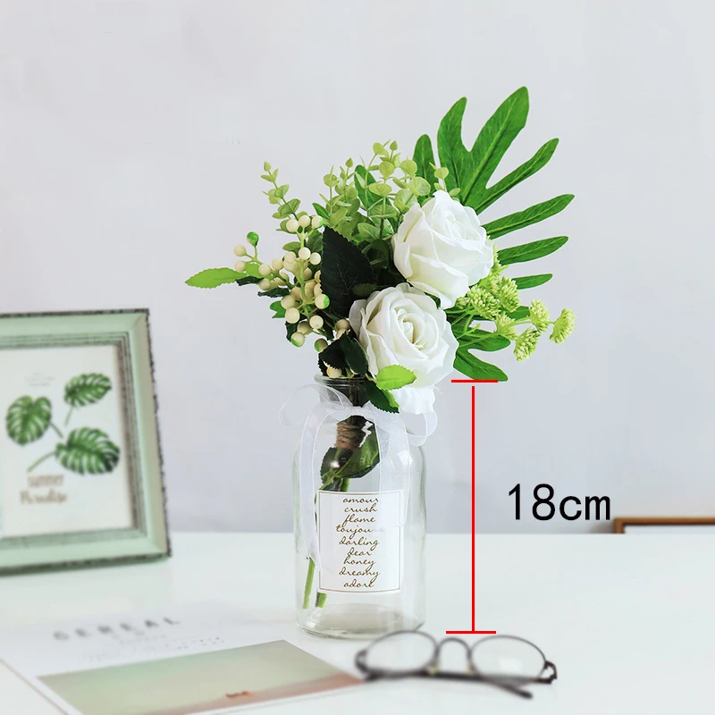 vase and rose 2 Современная креативная стеклянная ваза, украшения для домашнего интерьера, офисный стол, букеты, цветочный горшок, свадебное украшение - Цвет: vase and rose 2