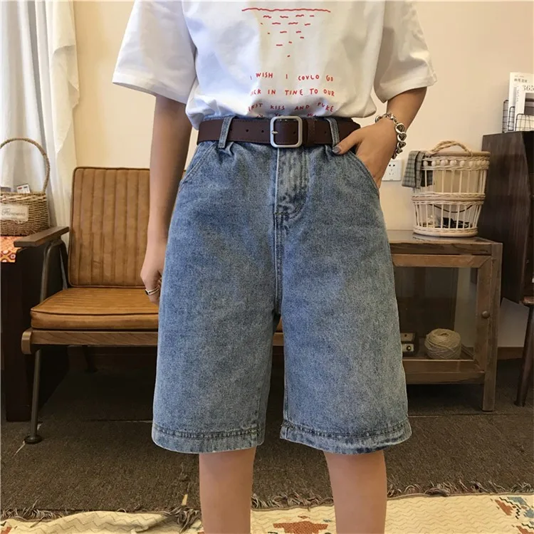 

High Waist Women Knee Length shorts denim shorts feminino Sale Wide Leg Jeans Short Summer Streetwear Street fitness shorts