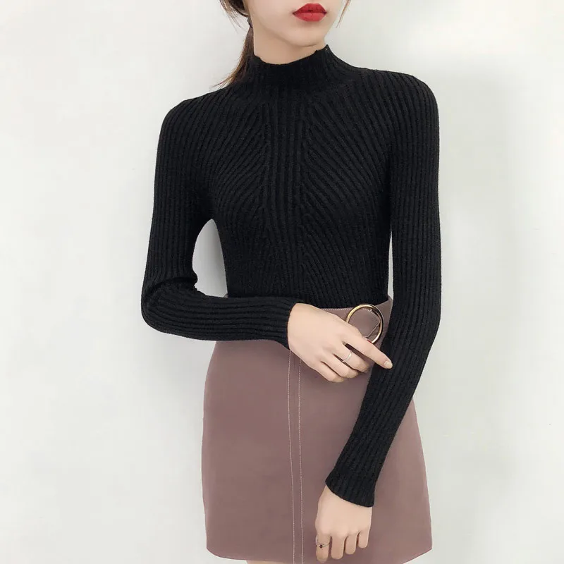 Autumn Winter Sweater Women Turtleneck Pullover Big size Slim Long sleeve Black Tops Knitwear Korean White Female Sweaters | Женская