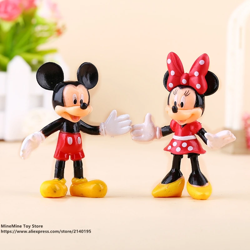 DISNEY Mickey Mouse Minnie 4pcs/set 7.5cm Action Figure Posture Anime Decoration Collection Figurine Toy model for children gift | Игрушки и