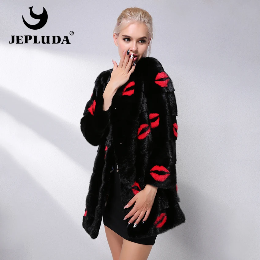 JEPLUDA Европа Импортированная Шуба Натуральный Мех Высокое Качество Luxurious Норковая