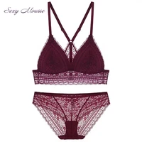 sexy mousse wirefree thin cup beauty back deep v underwear set sexy ladies triangle cups breathable lace bras for women