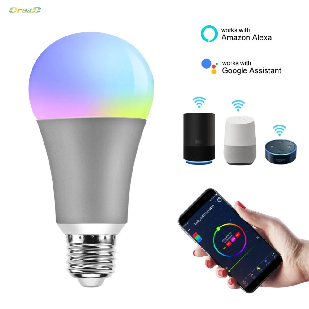 Умная лампа с регулируемой яркостью Rgb, изменяющая цвет, Wifi, светодиодный светильник, лампы e27, поддержка для Alexa/Xiaomi/Tmallgenie/Xiaodu, золото/серый