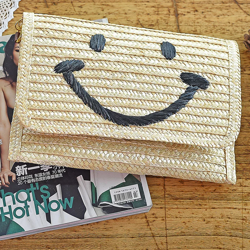 Соломенная Сумка со смайликом ручная многофункциональная сумка из ротанга