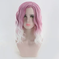 medium long wavy pink white ombre wig synthetic hair natural lolita cosplay wigs for women high temperature fiber hairpiece