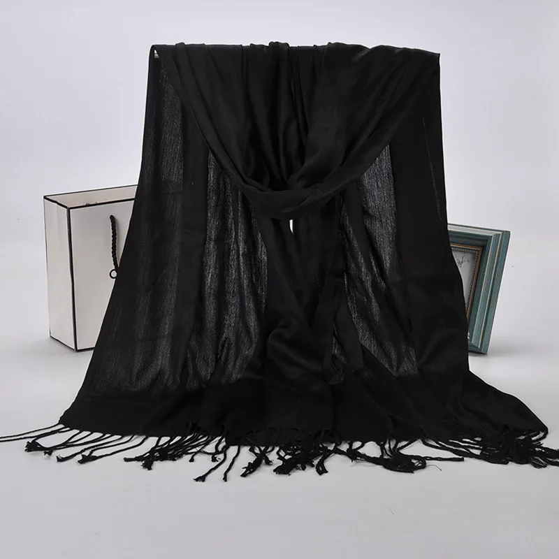 Женская шаль FOXMOTHER черный красный однотонный мусульманский хиджаб платок из