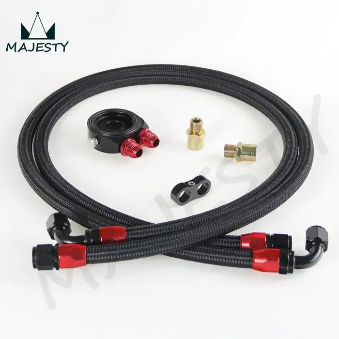 

OIL FILTER SANDWICH ADAPTER black + STAINLESS STEEL/NYLON BRAIDED AN10 HOSE KIT 1.4M and 1.6M