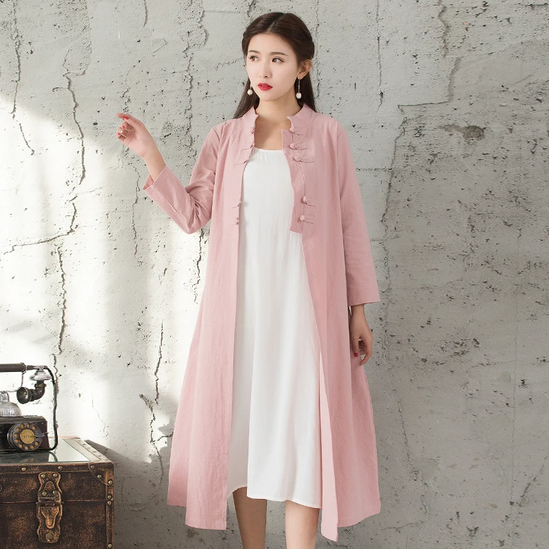 Китайское этническое женское длинное платье ретро свободное льняное хлопковое