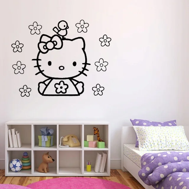 Новое поступление виниловая настенная наклейка s hello kitty милый с цветами и птицами