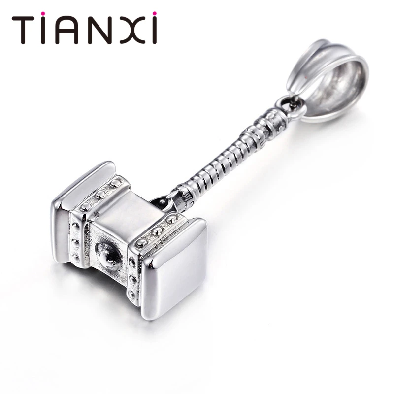 TIANXI Stainless Steel Silver Color Hammer Necklace Classic Punk Men Jewelry Charm Pendant &amp Twisted Singapore Chain Accessories |