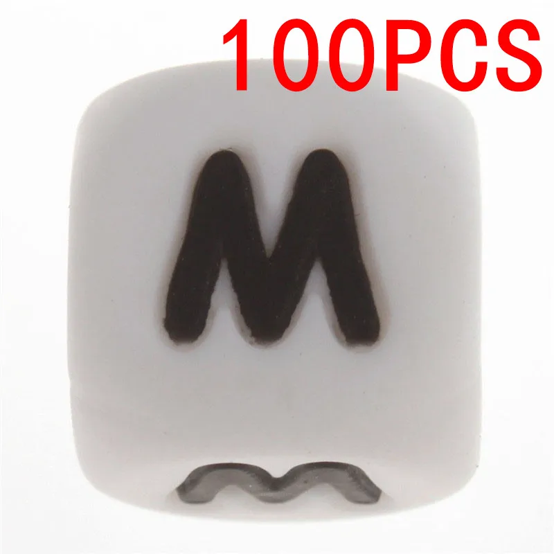 M100 100 шт. жемчуг Алфавит силиконовые бусины 12 мм прорезывание зубов для ребенка подарок для новорожденных Diy силиконовые Бусины Пищевой Силиконовый грызунок набор perle silicone dentition - Цвет: M100