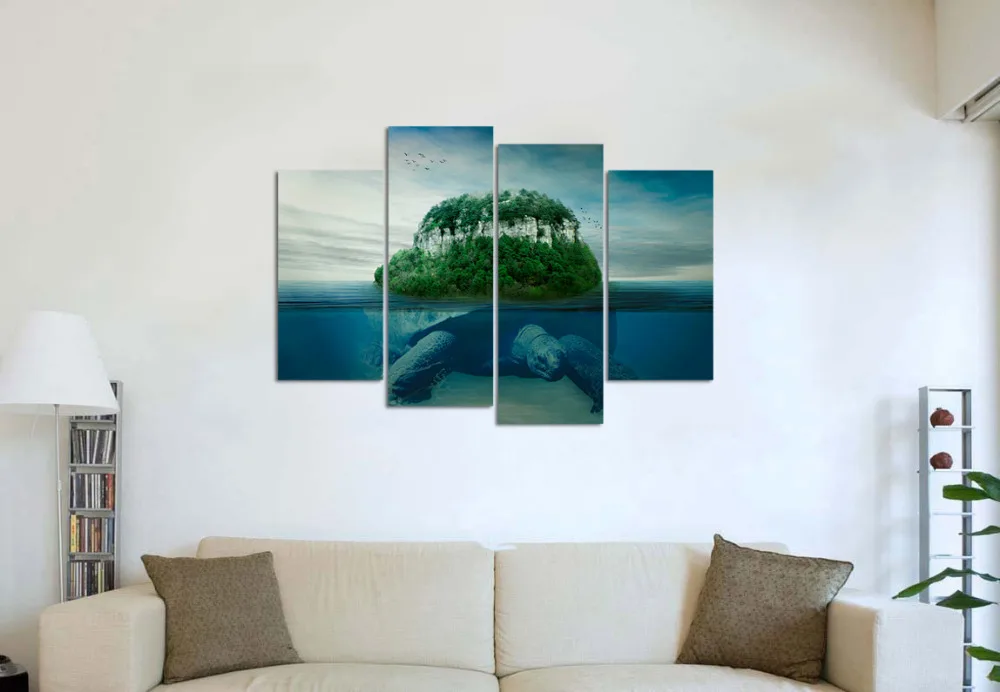 Sea Turtle Wall Art Giant Swimming Under Blue Carrying Island Ocean Seascape Paintings The Picture Print On Ca | Дом и сад
