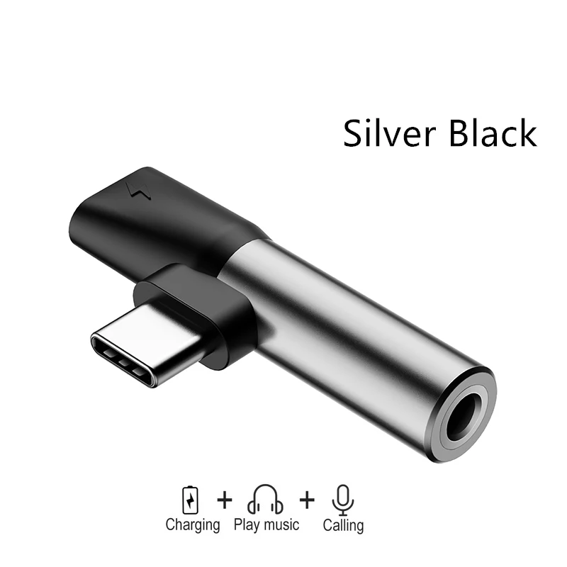 Серебристый Baseus 2 в 1 usb type C конвертер на 3,5 мм Aux Jack адаптер USB C зарядный удлинитель для наушников адаптер для Xiaomi 8 huawei P20 - Цвет: Серебристый