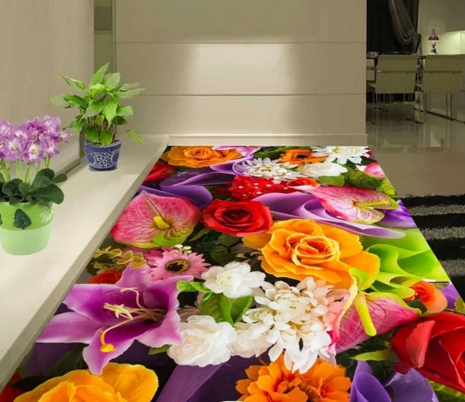 

[Self-Adhesive] 3D Beautiful Colorful Flower 8 Non-slip Waterproof Photo Self-Adhesive Floor Mural Sticker WallPaper Mural Print