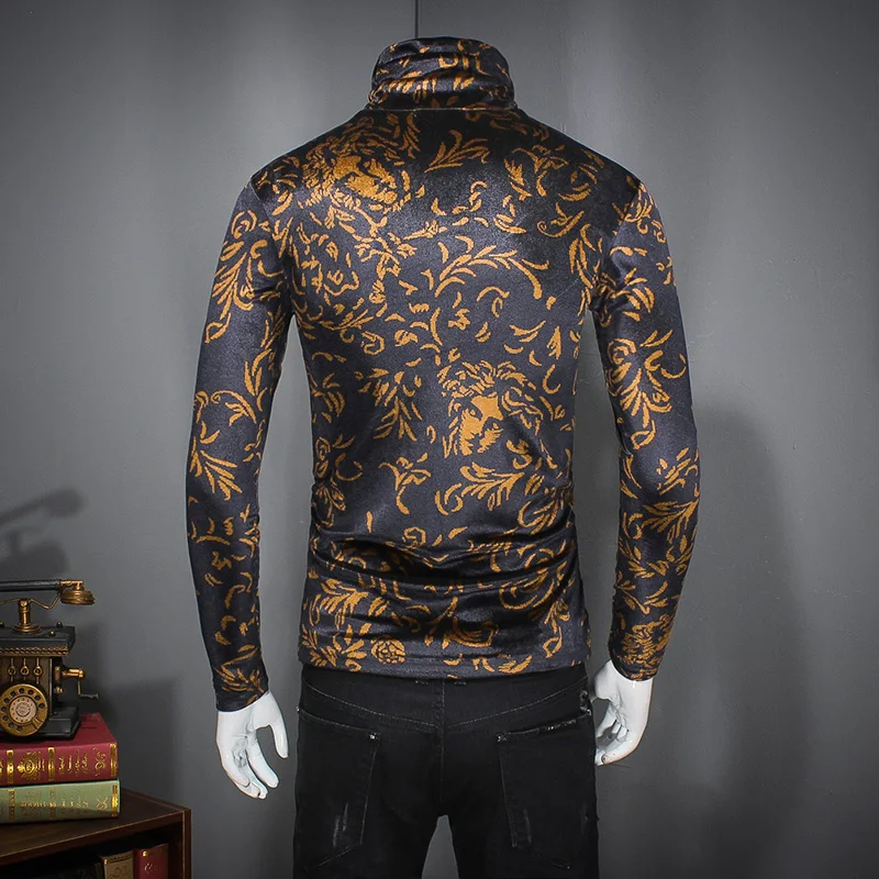 

European style 3d print fashion luxury turteneck long sleeve t shirt Autumn&Winter 2018 New quality thick warm t shirt men M-5XL