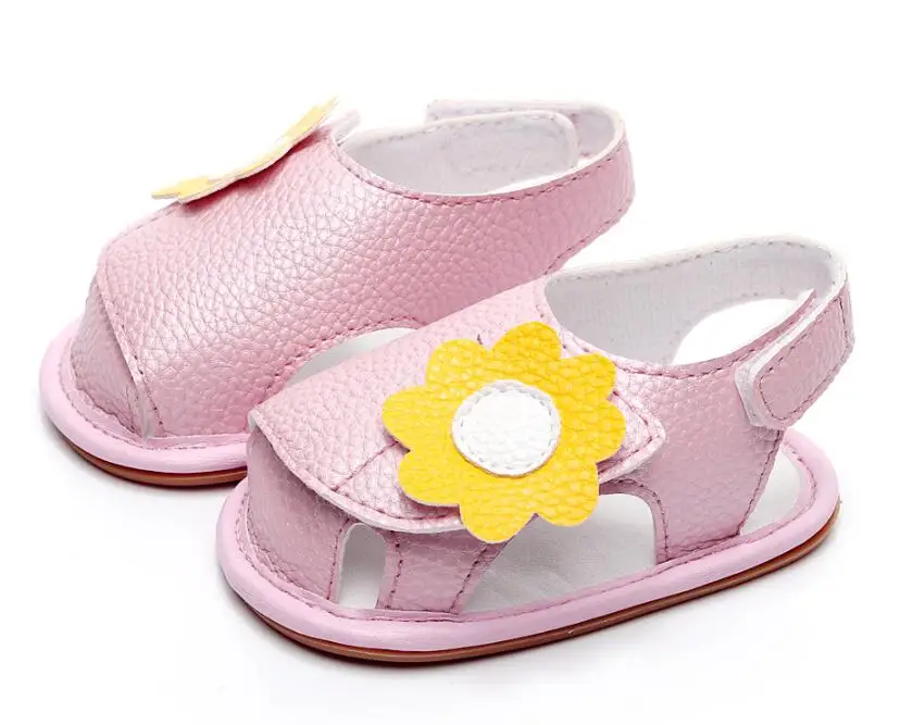 

2020 Sun Flower baby girls sandals Rubber bottom first walker shoes flower decoration Newborn baby sandal for 0-24M