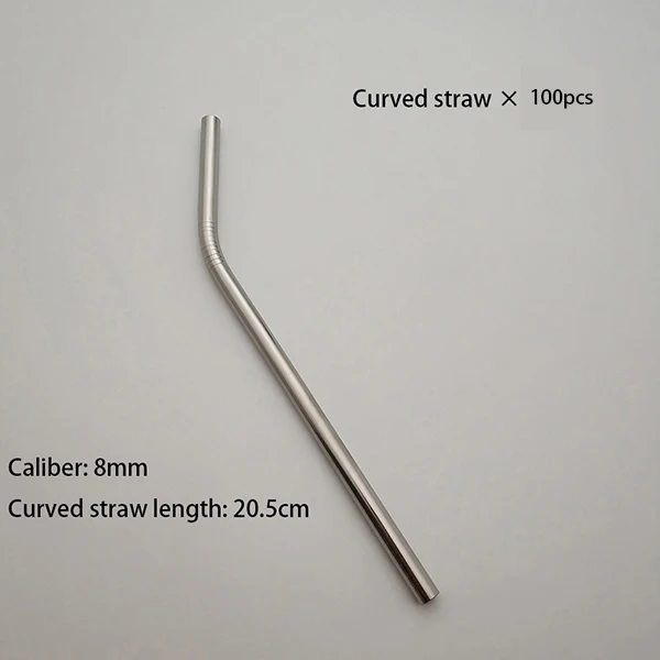 Silver Curved Горячая 100 шт многоразовый металлический соломинка высокого качества 304 из нержавеющей стали Drinking0 тюбик для очищающего средства щетка пищевой сочный вечерние набор - Цвет: Silver Curved